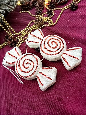 Елочная игрушка Конфеты  белый 15 см 32-24