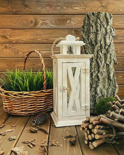 													Фонарь декоративный деревянный  белый V-10Белоснежный фото 4