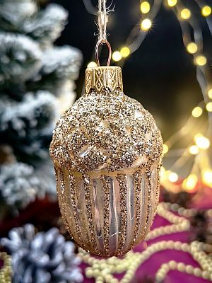 Елочная игрушка Желудь золото 7 см, стекло  // желудь GOLD