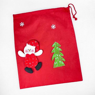 Мешочек для подарков со снеговиком 53x45 см красный  9817400sn