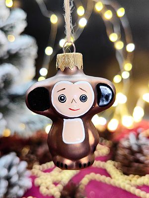 Елочная игрушка Мишка Ч коричневый 6 см, стекло  // мишка Ч