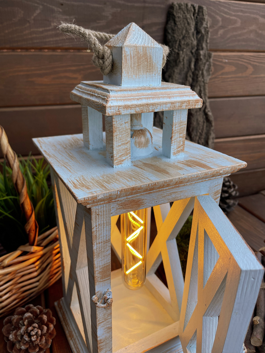 Фонарь декоративный деревянный голубой V-27Юнный принц фото 4 Фонарь декоративный деревянный голубой V-27Юнный принц фото 4