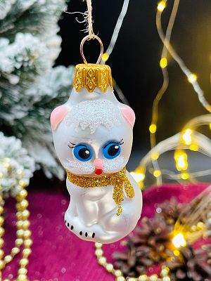 Елочная игрушка Котик серебристый  см, стекло  // котик SILVER