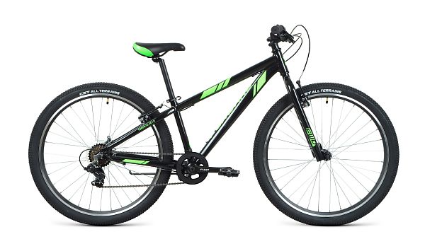 Велосипед горный FORWARD TORONTO 26 1.2 26" 13" 7 ск. черный/ярко-зеленый RBK22FW26029 2022 г.