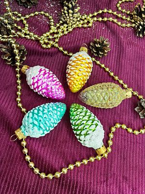 Елочные игрушки Шишки 5 шт МИКС 7 см, стекло  // шишки MIXx5 - NEW