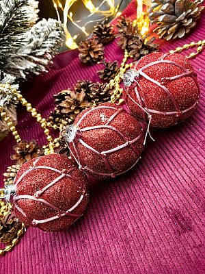 Набор шаров 8 см 3 шт бордовый Р-7231