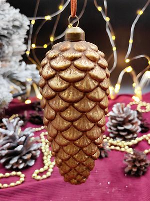 Елочная игрушка Шишка бронзовая эпоха 15 см, стекло Merry Green MG24163