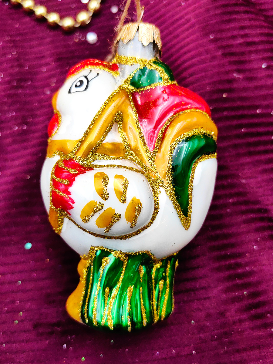 Елочная игрушка Петушок белый 11 см, стекло // петушок WHITE фото 3 Елочная игрушка Петушок белый 11 см, стекло // петушок WHITE фото 3