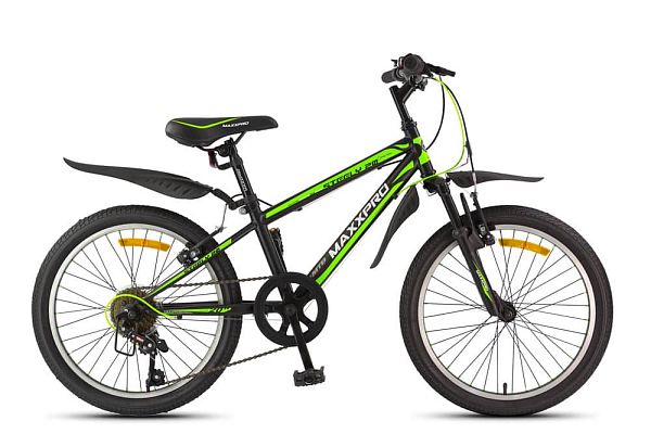 Велосипед горный MAXXPRO STEELY 20 20" 11" 7 ск. черно-салатовый X2002-3 (18) 2021