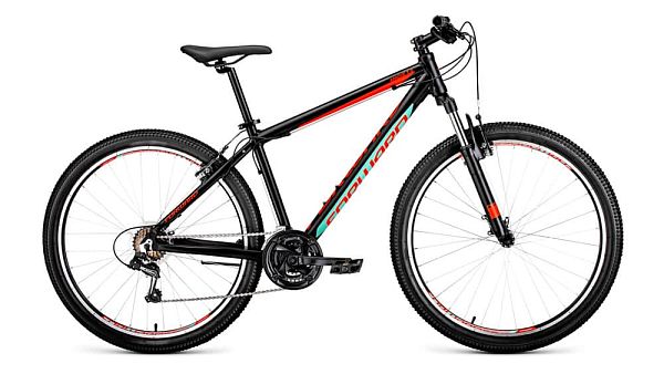 Велосипед горный FORWARD Apache 1.0 27.5" 17" 21 ск. черный/красный матовый  2019