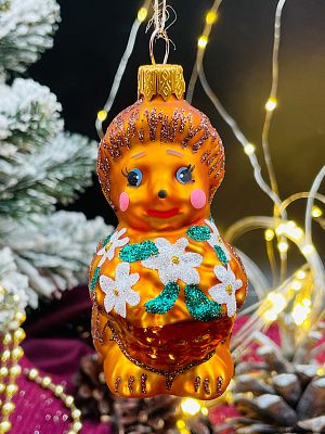 Елочная игрушка Ежик темно-рыжий 9 см, стекло  // ёжик DARK GINGER