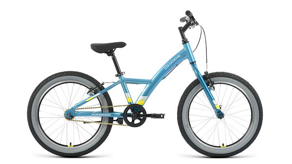 Велосипед горный FORWARD COMANCHE 20 1.0 20" 10,5" 1 ск. голубой/желтый RBK22FW20572 2022 г.