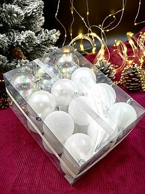 Набор шаров 6 см 24 шт белый/прозрачный Р-7222