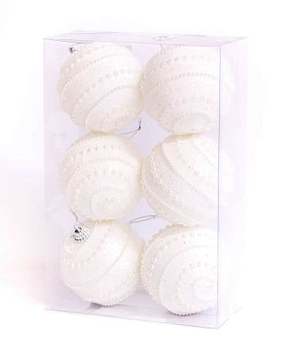 Набор шаров 8 см 6 шт белый с жемчугом L002