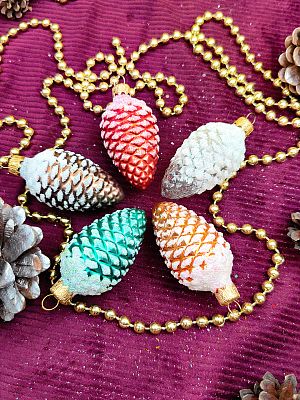 Елочные игрушки Шишки 5 шт МИКС 7 см, стекло  // шишки MIXx5