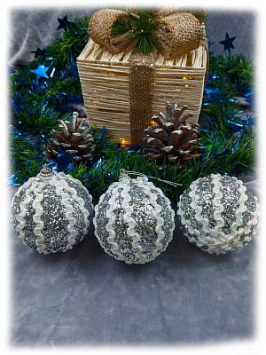 Набор шаров 8 см 3 шт серебристый 803-34