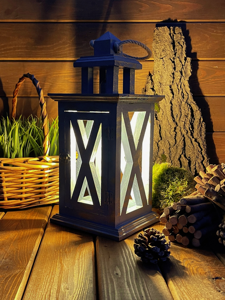 Фонарь декоративный деревянный небесно-голубой V-21Ночное притяжение фото 6 Фонарь декоративный деревянный небесно-голубой V-21Ночное притяжение фото 6