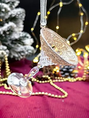 Елочная игрушка Бокал прозрачный/шампань 9 см Р-7537