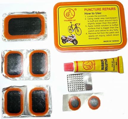 Аптечка велосипедная (заплатки 24*36мм - 6шт, 32*50мм - 1шт, тёрка, клей) YP 3204