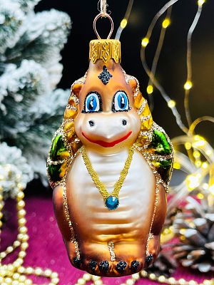 Елочная игрушка Дракон коричневый 9 см, стекло  // дракон BROWN