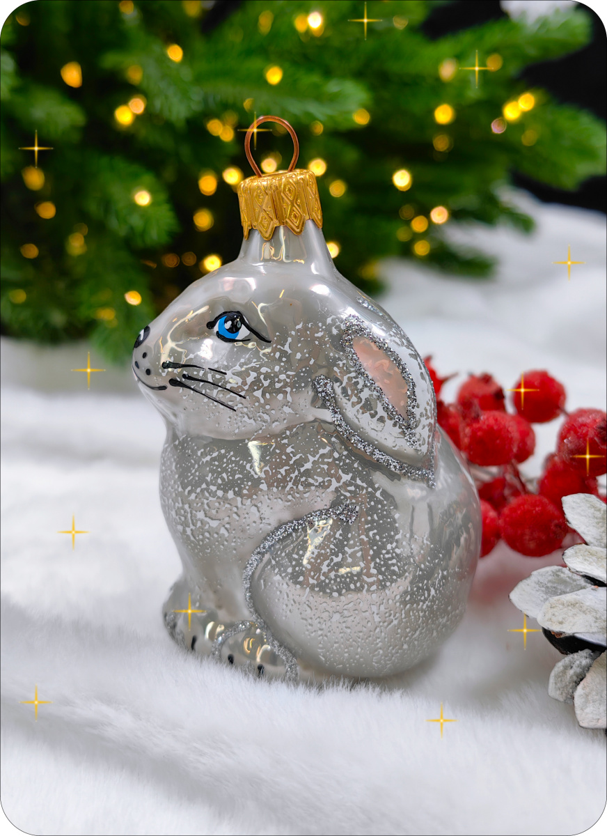 Елочная игрушка Зайчик серый 8 см, стекло // зайчик серый фото 5 Елочная игрушка Зайчик серый 8 см, стекло // зайчик серый фото 5