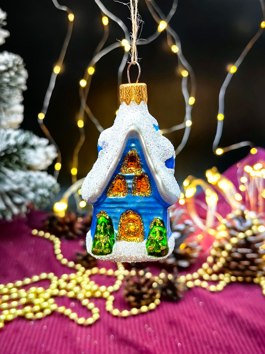Елочная игрушка Домик синий 8 см, стекло // домик Blue Елочная игрушка Домик синий 8 см, стекло // домик Blue