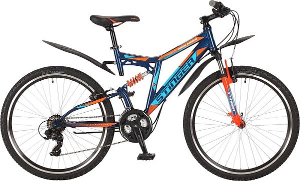 Велосипед горный двухподвес Stinger Highlander 200V 26" 18" 21 ск. синий 26SFV.HILAND2.18BL7 