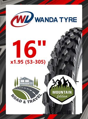 Велопокрышка Wanda 16"x1.95 (53-305) P1132  черный RTRP11320002