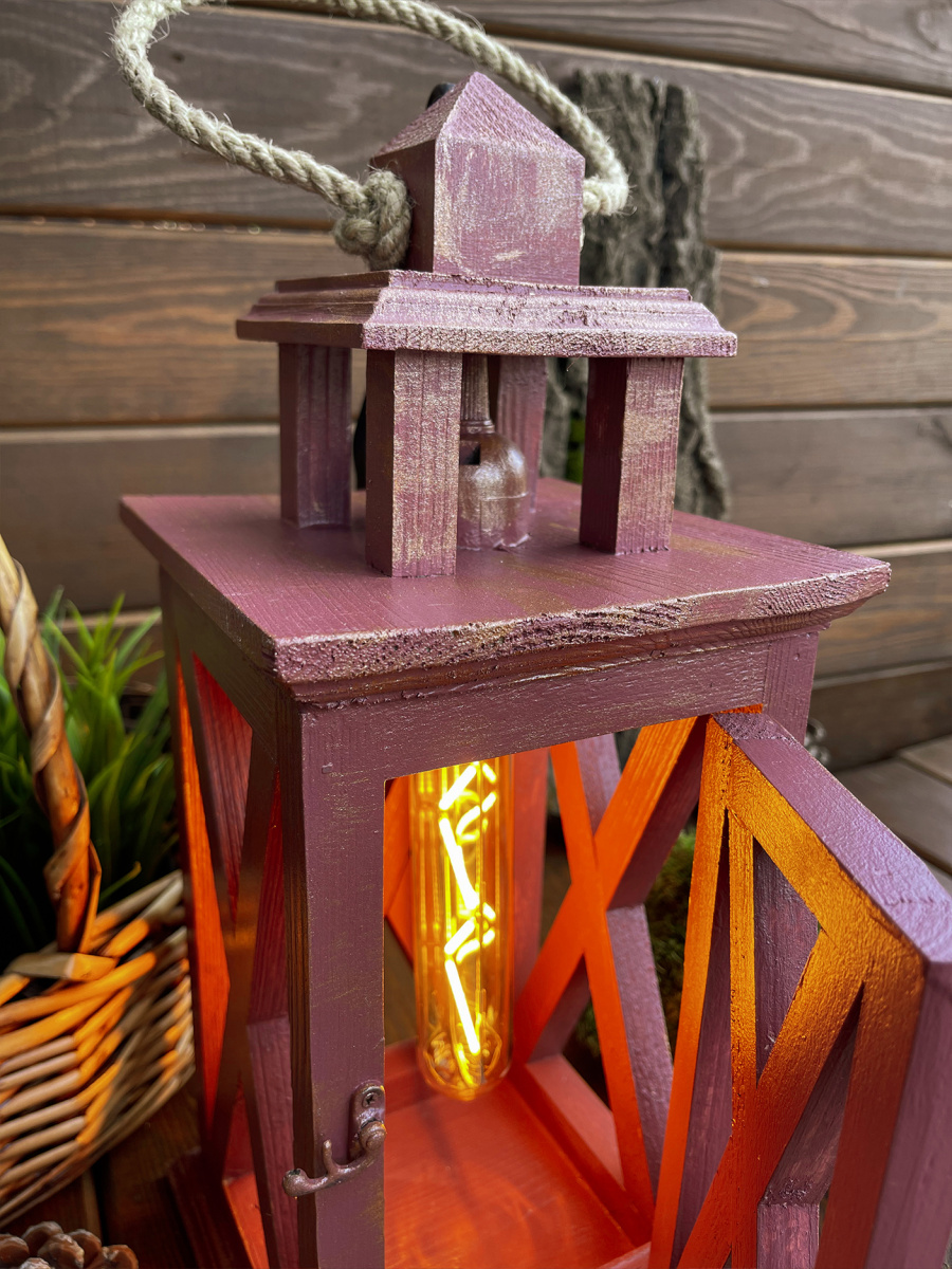 Фонарь декоративный деревянный винный V-16Винтажный кармин фото 4 Фонарь декоративный деревянный винный V-16Винтажный кармин фото 4