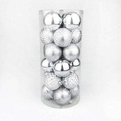 Набор шаров 6 см 24 шт серебро. 60AGV24-H09S