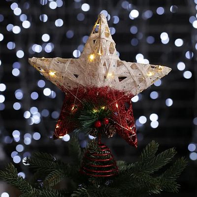 Макушка на елку 25х30 см красно-белая с гирляндой роса DX227-WH/RE-01 Макушка на елку 25х30 см красно-белая с гирляндой роса DX227-WH/RE-01