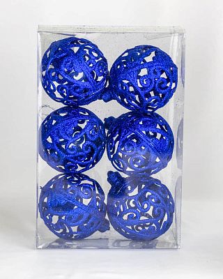 Набор шаров 8 см 6 шт ажурный синий SY19G-8006/B