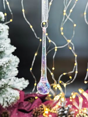 Подвеска на елку Капля  розовый 9 см MG24442