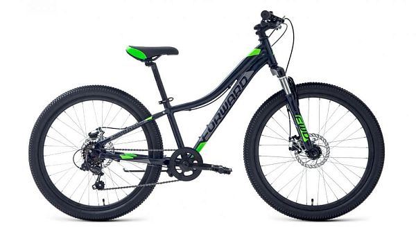 Велосипед горный FORWARD TWISTER 24 2.2 disc 24" 12" 7 ск. черный/ярко-зеленый RBKW1J347026 