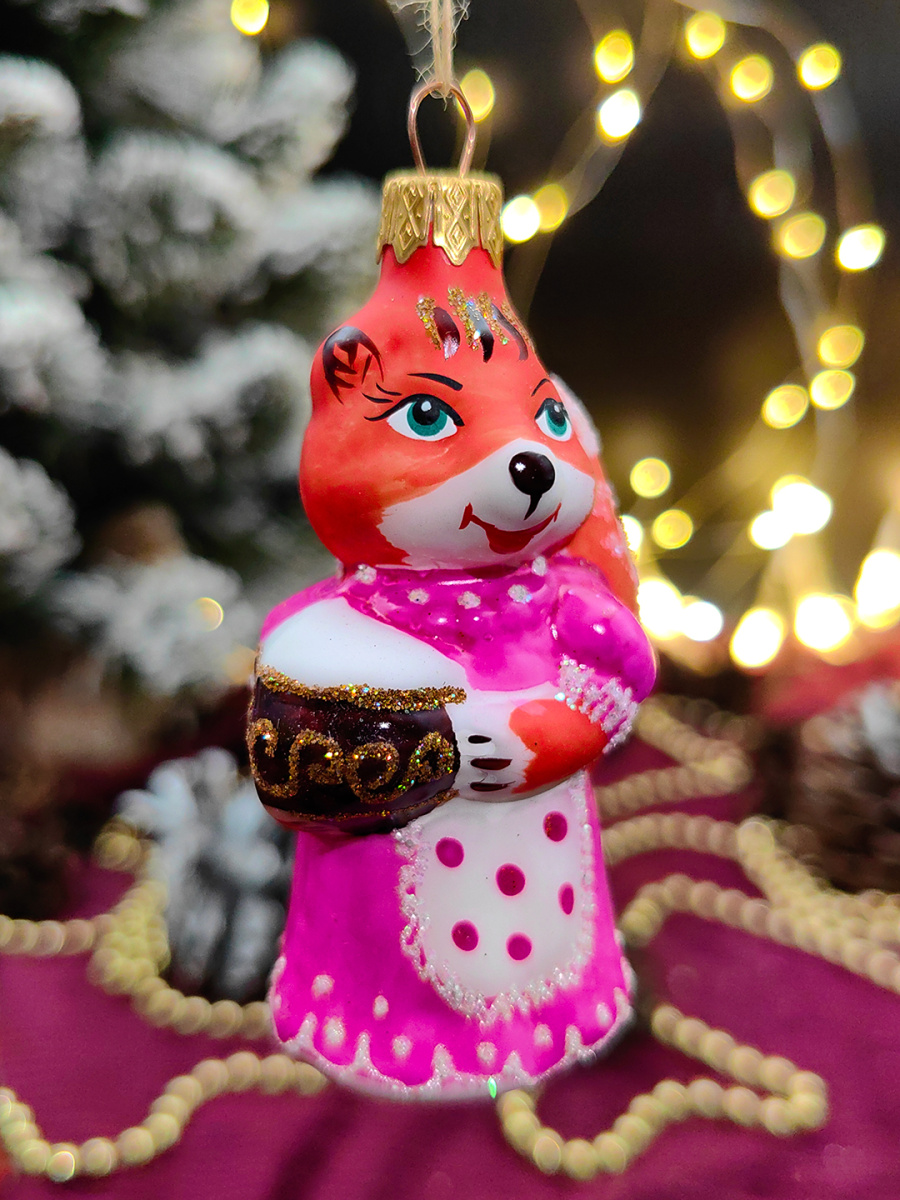 Елочная игрушка Лисичка розовый 10 см, стекло // лисичка PINK Елочная игрушка Лисичка розовый 10 см, стекло // лисичка PINK