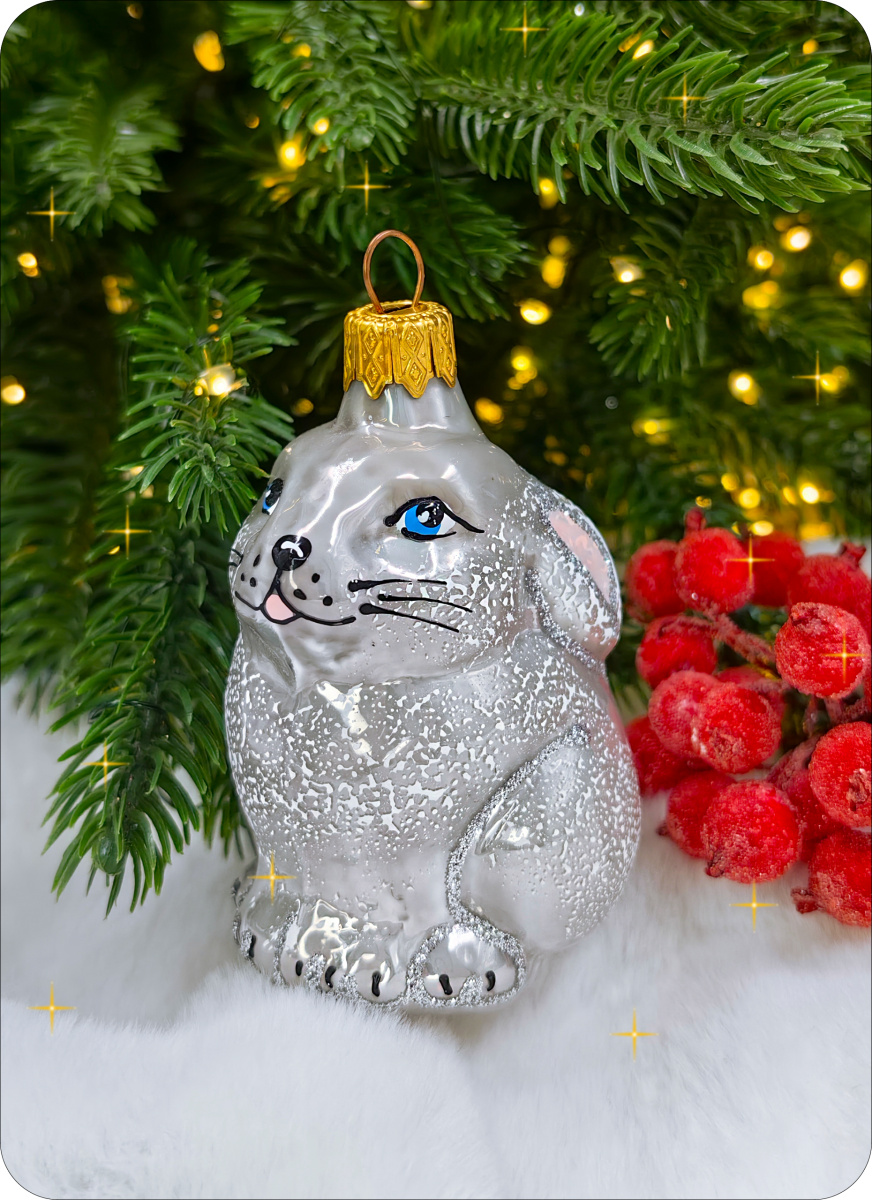 Елочная игрушка Зайчик серый 8 см, стекло // зайчик серый фото 3 Елочная игрушка Зайчик серый 8 см, стекло // зайчик серый фото 3