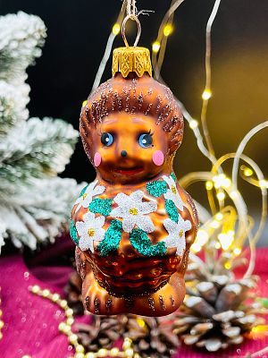 Елочная игрушка Ежик коричневый 9 см, стекло  // ёжик BROWN