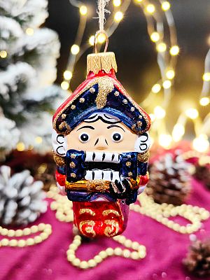 Елочная игрушка Щелкунчик красный/синий 8 см, стекло  // щелкунчик RED/BLU