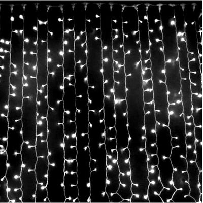 Светодиодный занавес штора 2x2 м, белый 216 LED, 8 режимов, провод прозрачный, K130-445 Светодиодный занавес штора 2x2 м, белый 216 LED, 8 режимов, провод прозрачный, K130-445