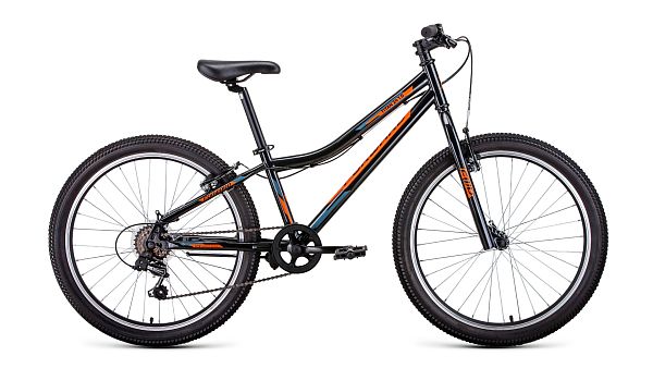 Велосипед горный FORWARD Titan 1.0 24" 12" 6 ск. черный/ярко-оранжевый RBK22FW24017 